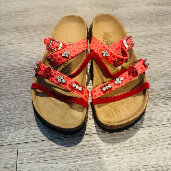 Betula by Birkenstock red rhinestone strappy sandals size 38/8 - Picture 5 of 6